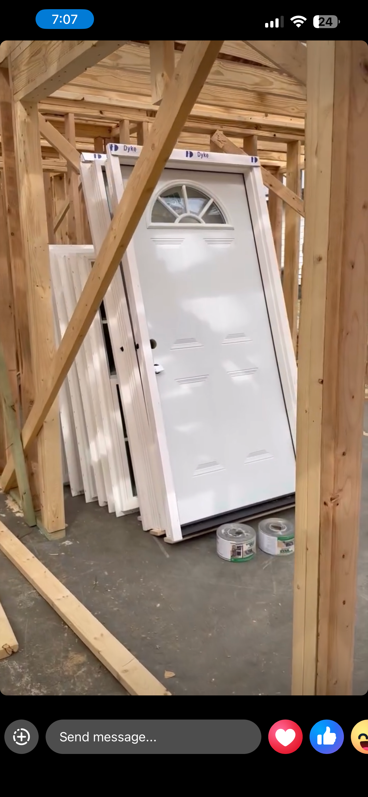 Doors delivered and staged inside the frame