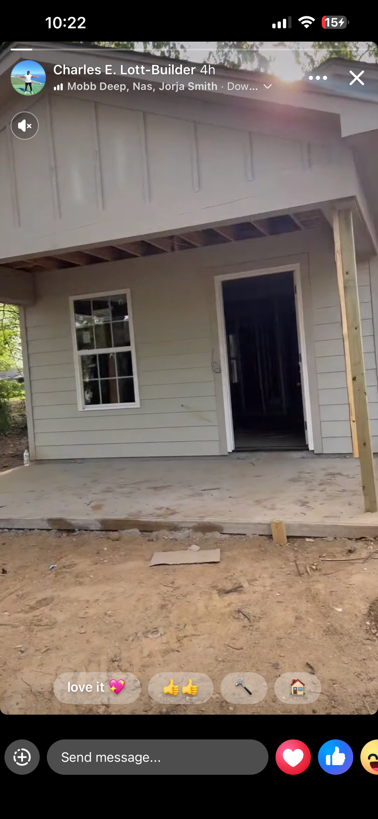 Porch construction — siding installed, final work ongoing