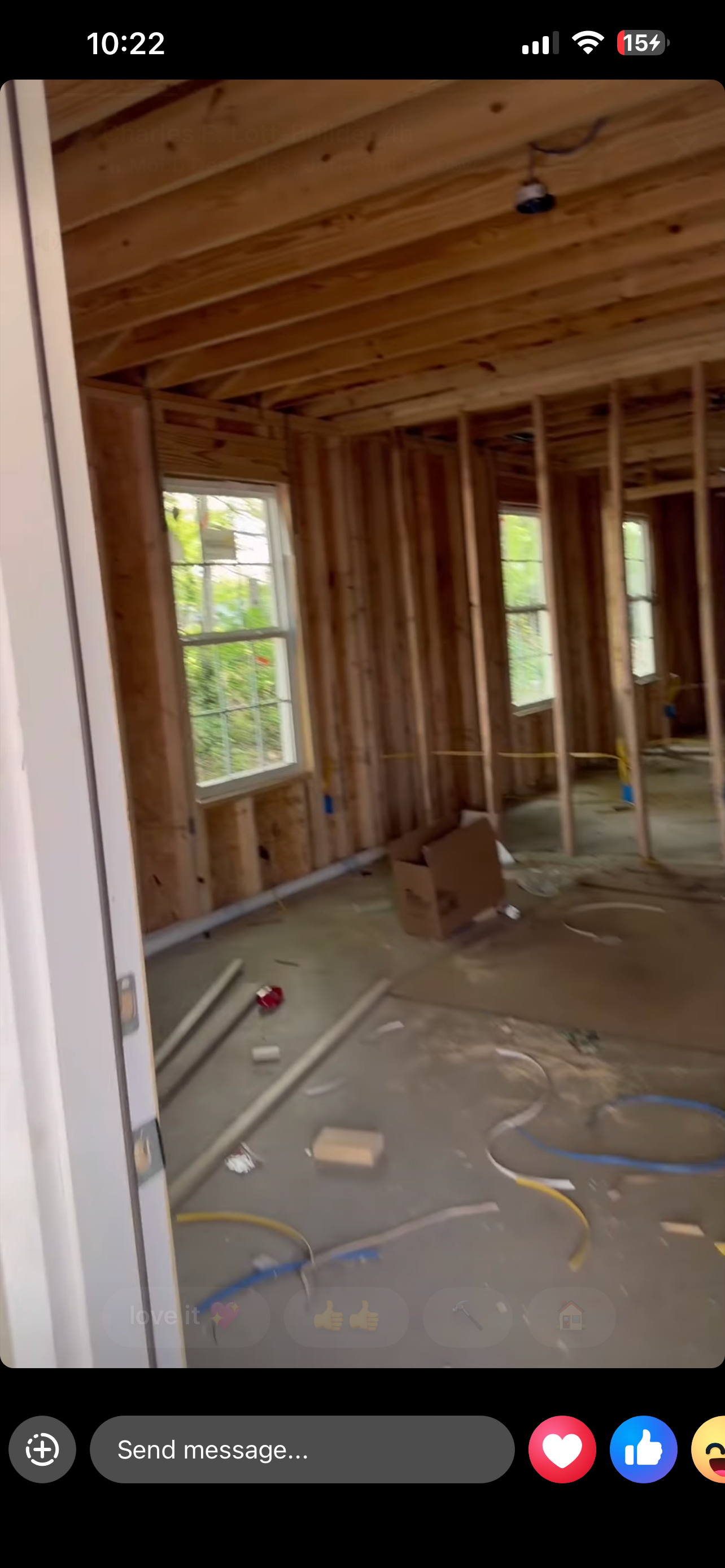 Main living area — framing with rough electrical in progress