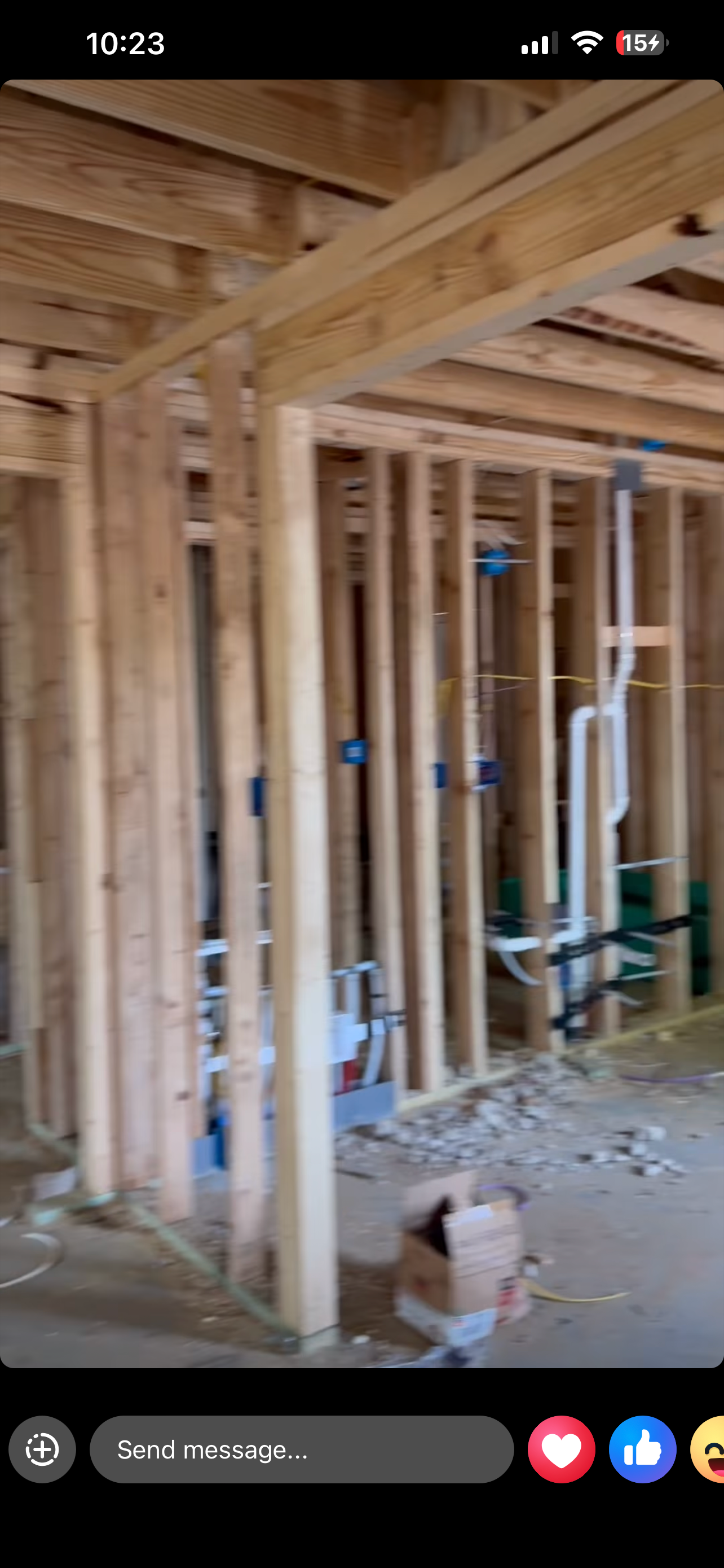 Plumbing rough-in — bathroom and utility connections staged