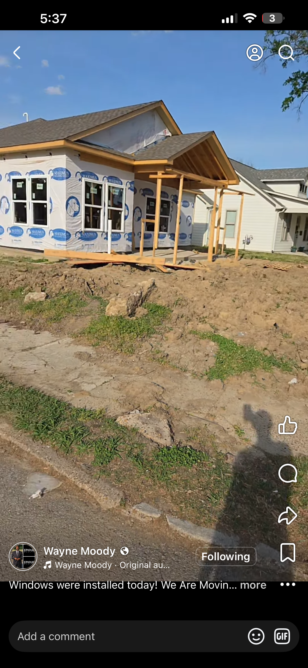 Corner angle — house wrap complete on all elevations
